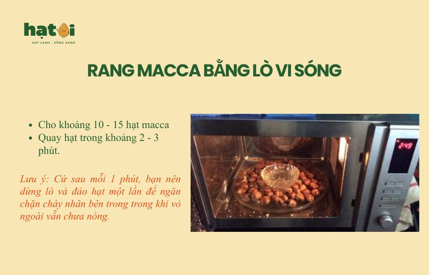 Rang hạt macca bằng lò vi sóng